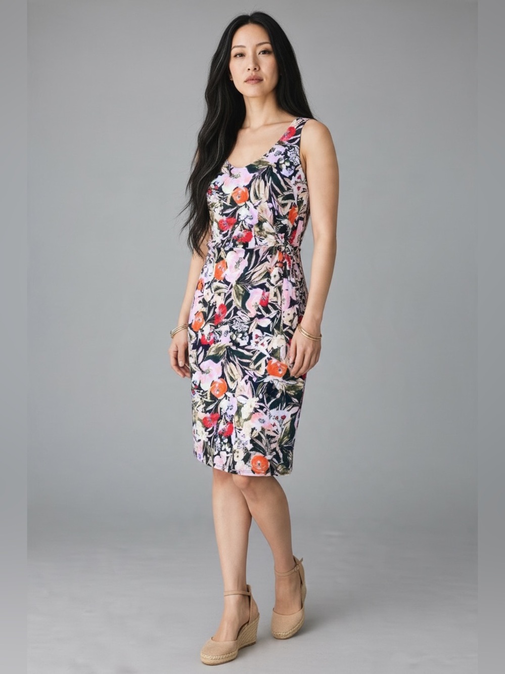 NWT Ellen Tracy Floral Tie Front Sleeveless Dress Size Medium